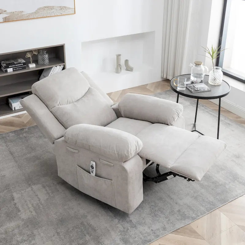 Fauteuil inclinable électrique en velours avec fonction massage réglable et système de chauffage