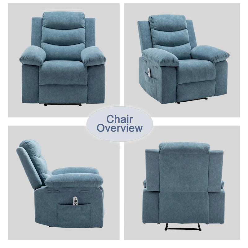 Fauteuil inclinable électrique en velours avec fonction massage réglable et système de chauffage