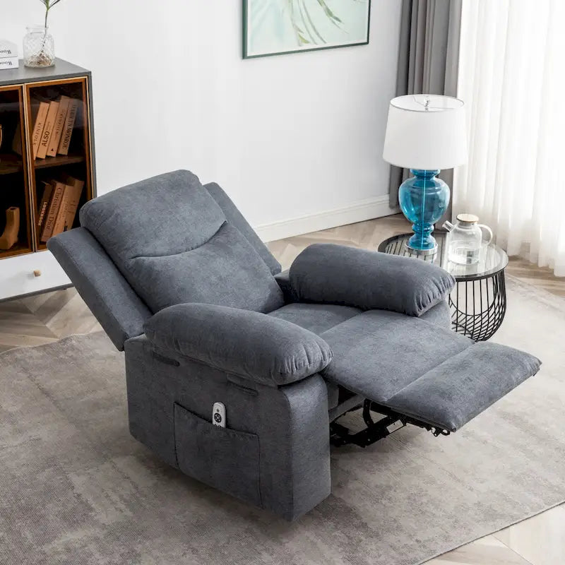 Fauteuil inclinable électrique en velours avec fonction massage réglable et système de chauffage
