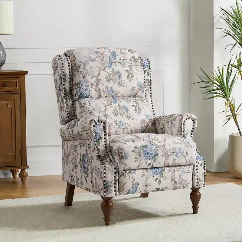 Fauteuil inclinable manuel Terri Classic avec accoudoirs découpés et clous décoratifs pour salon par HULALA HOME