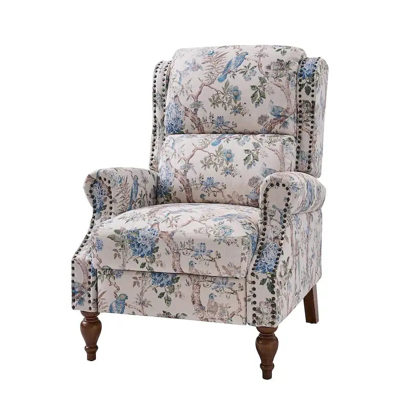 Fauteuil inclinable manuel Terri Classic avec accoudoirs découpés et clous décoratifs pour salon par HULALA HOME