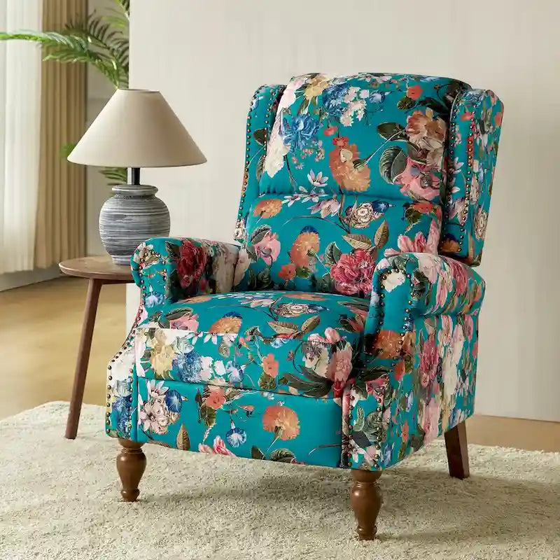 Fauteuil inclinable manuel Terri Classic avec accoudoirs découpés et clous décoratifs pour salon par HULALA HOME