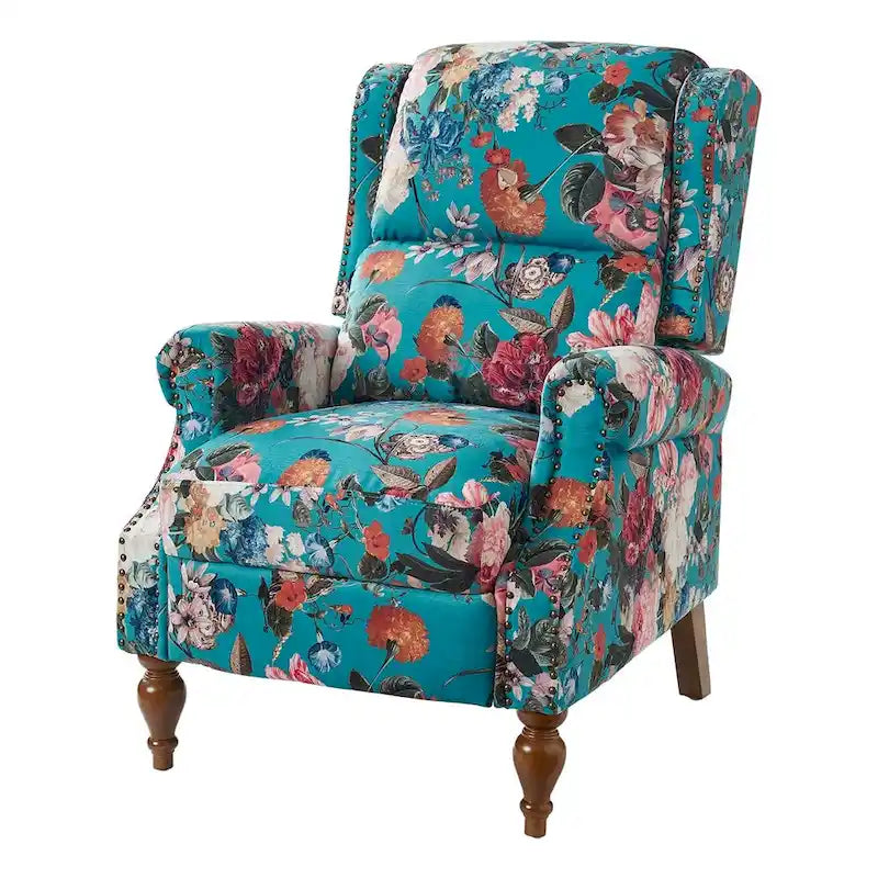 Fauteuil inclinable manuel Terri Classic avec accoudoirs découpés et clous décoratifs pour salon par HULALA HOME