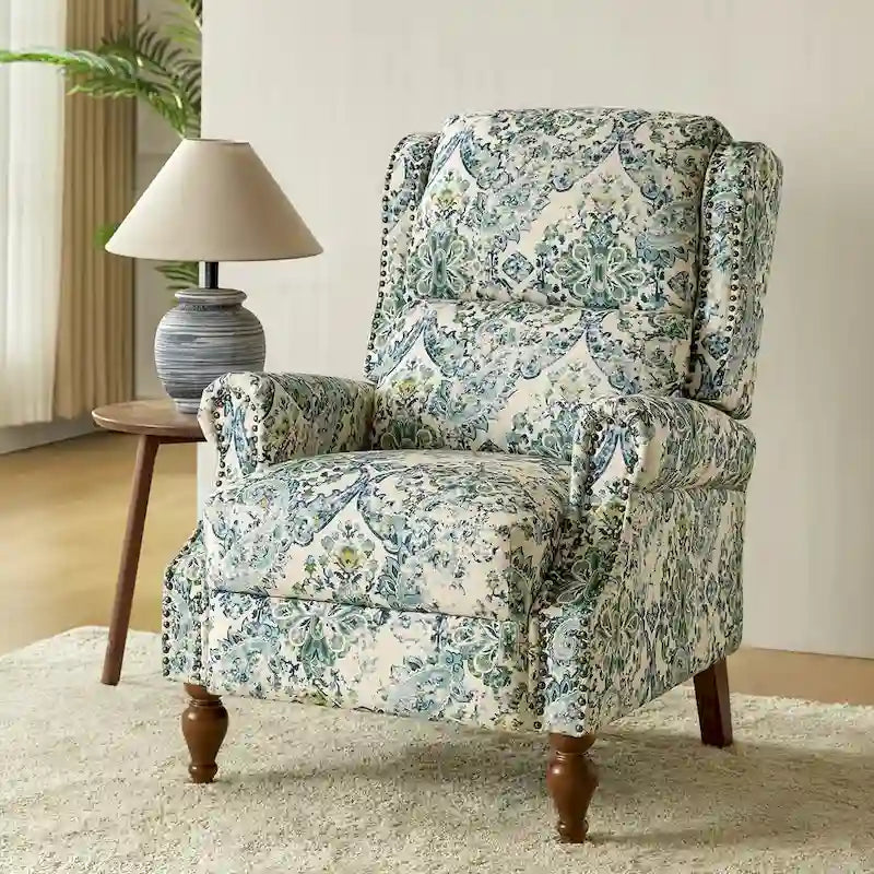 Fauteuil inclinable manuel Terri Classic avec accoudoirs découpés et clous décoratifs pour salon par HULALA HOME