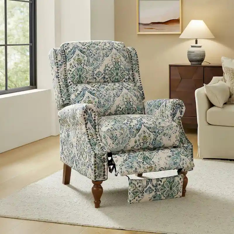 Fauteuil inclinable manuel Terri Classic avec accoudoirs découpés et clous décoratifs pour salon par HULALA HOME
