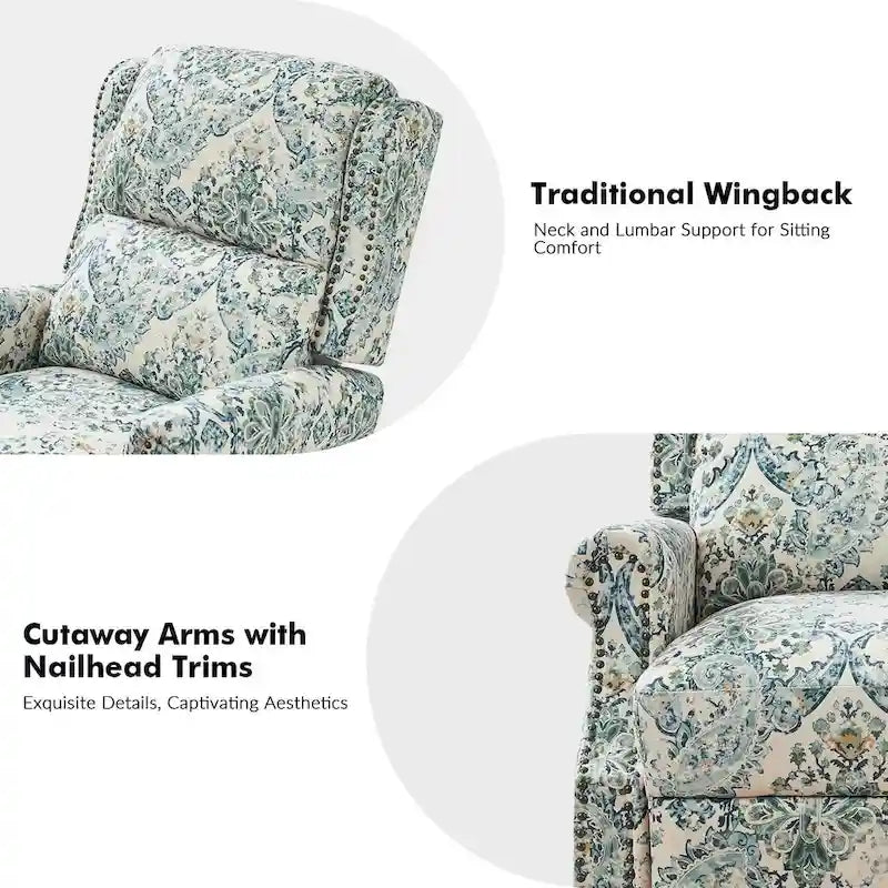 Fauteuil inclinable manuel Terri Classic avec accoudoirs découpés et clous décoratifs pour salon par HULALA HOME