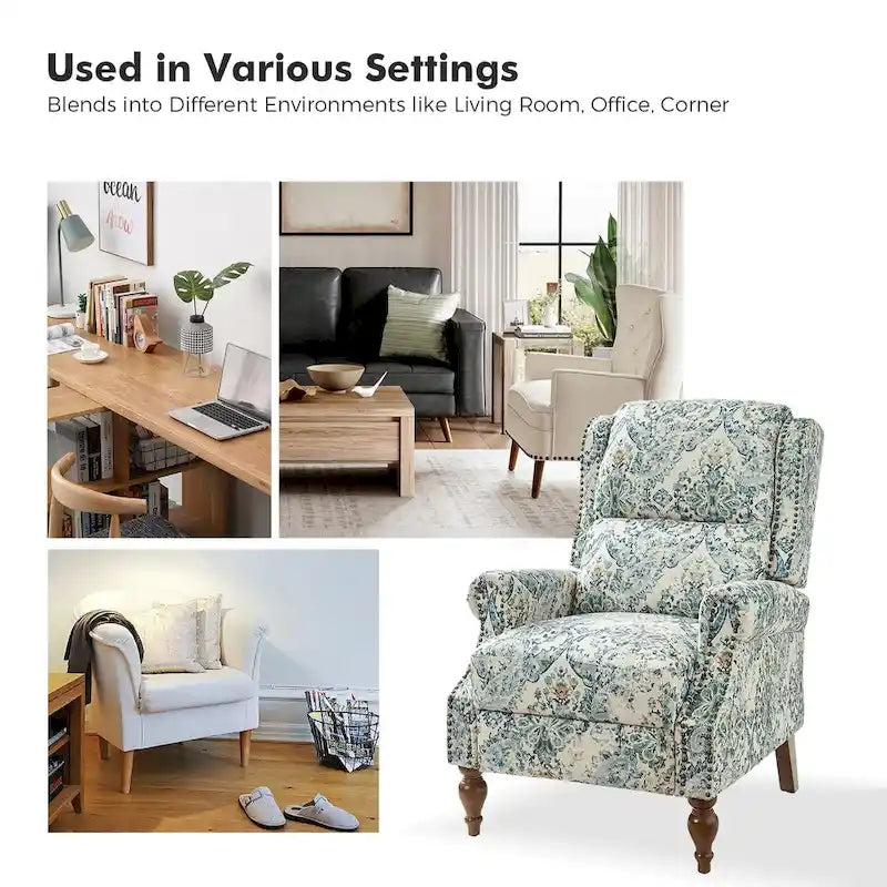 Fauteuil inclinable manuel Terri Classic avec accoudoirs découpés et clous décoratifs pour salon par HULALA HOME