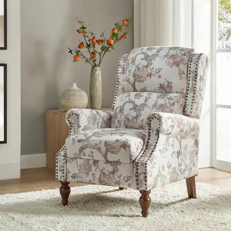Fauteuil inclinable manuel Terri Classic avec accoudoirs découpés et clous décoratifs pour salon par HULALA HOME