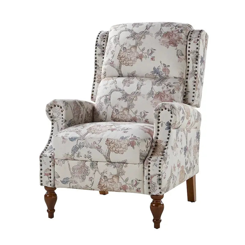 Fauteuil inclinable manuel Terri Classic avec accoudoirs découpés et clous décoratifs pour salon par HULALA HOME