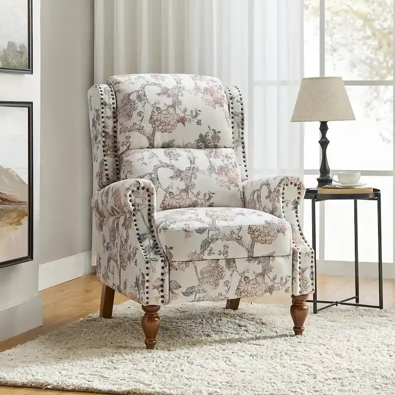 Fauteuil inclinable manuel Terri Classic avec accoudoirs découpés et clous décoratifs pour salon par HULALA HOME