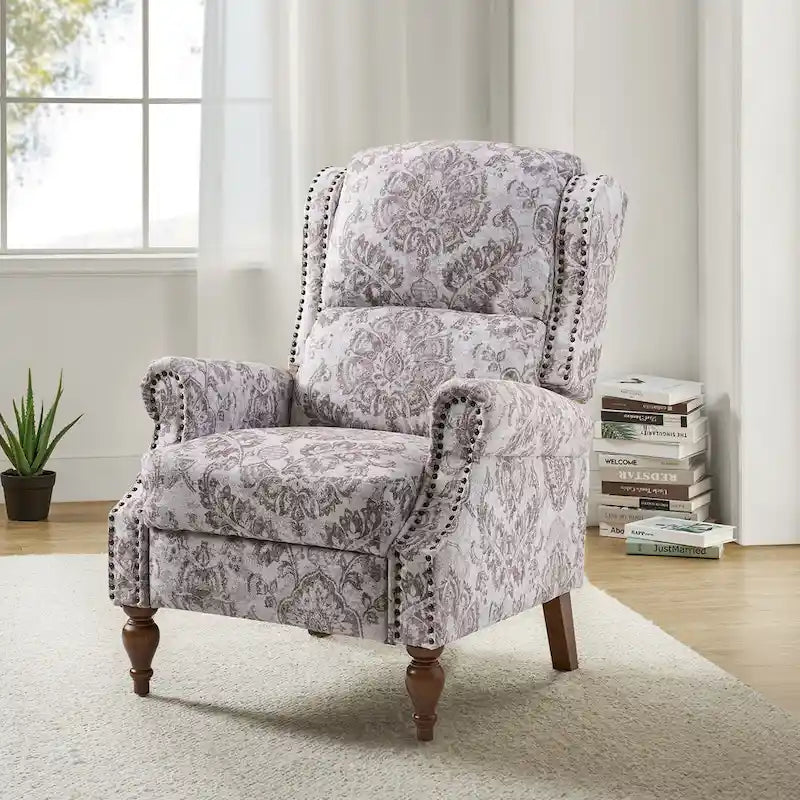 Fauteuil inclinable manuel Terri Classic avec accoudoirs découpés et clous décoratifs pour salon par HULALA HOME