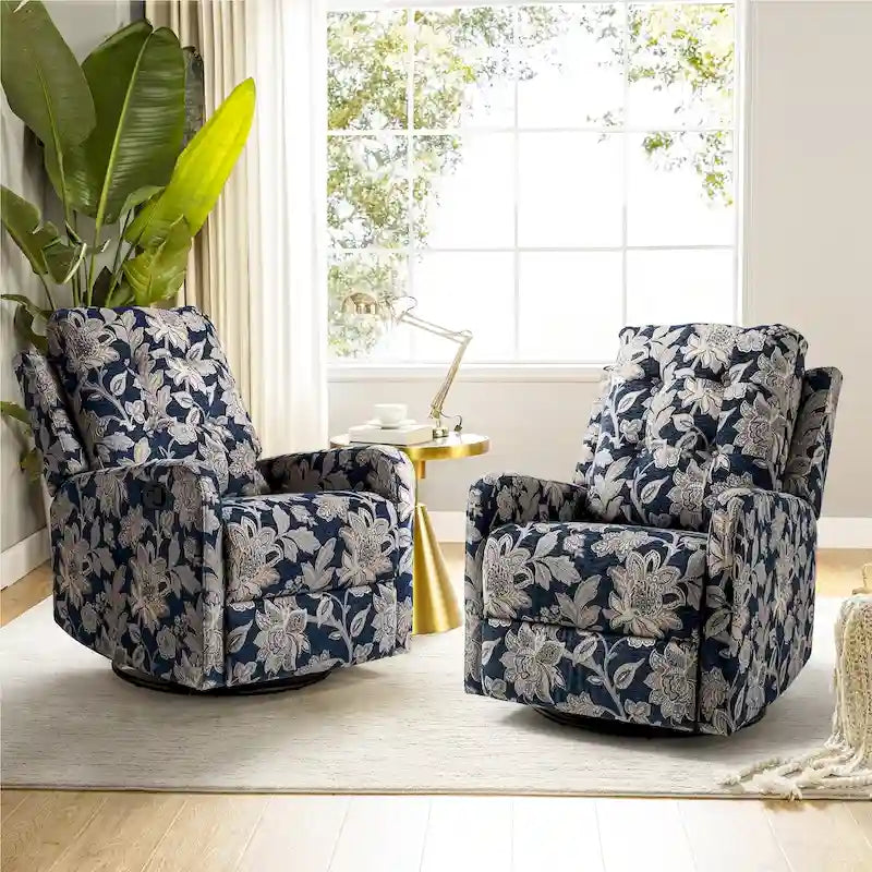 Fauteuil inclinable pivotant manuel Arlette Floral avec dossier capitonné – Ensemble de 2