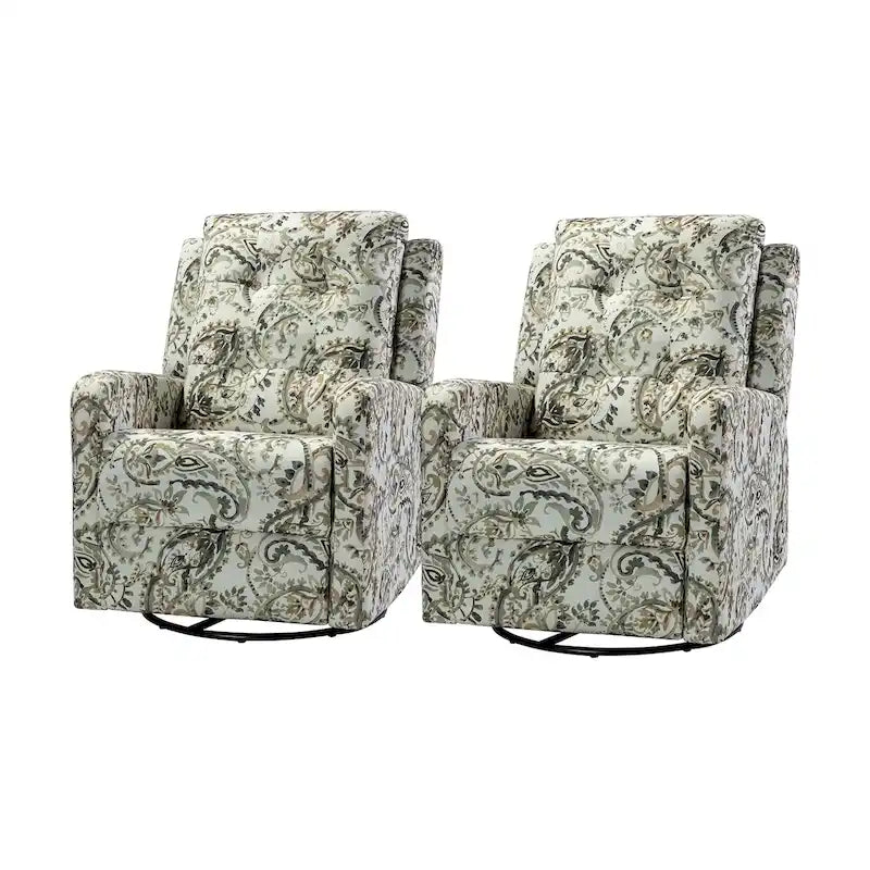 Fauteuil inclinable pivotant manuel Arlette Floral avec dossier capitonné – Ensemble de 2