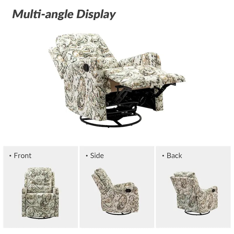 Fauteuil inclinable pivotant manuel Arlette Floral avec dossier capitonné – Ensemble de 2