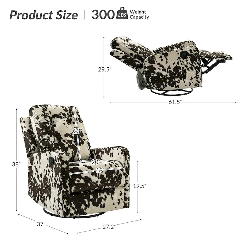 Fauteuil inclinable pivotant manuel Arlette Floral avec dossier capitonné – Ensemble de 2