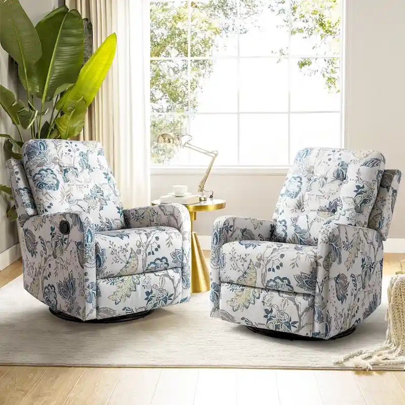 Fauteuil inclinable pivotant manuel Arlette Floral avec dossier capitonné – Ensemble de 2