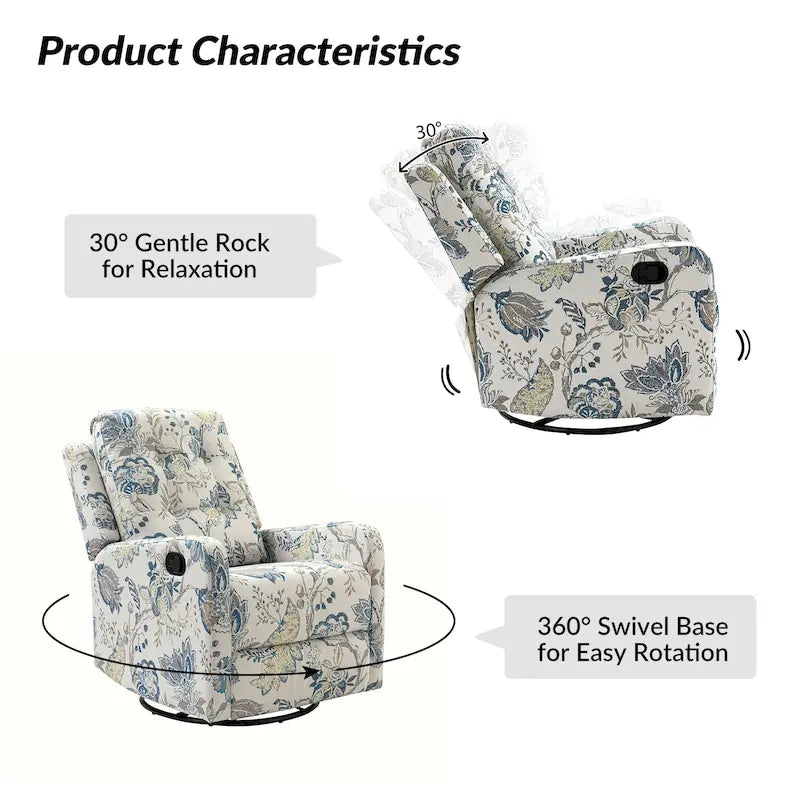 Fauteuil inclinable pivotant manuel Arlette Floral avec dossier capitonné – Ensemble de 2