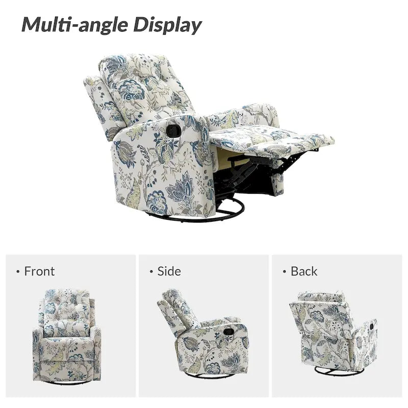 Fauteuil inclinable pivotant manuel Arlette Floral avec dossier capitonné – Ensemble de 2