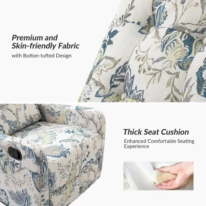 Fauteuil inclinable pivotant manuel Arlette Floral avec dossier capitonné – Ensemble de 2