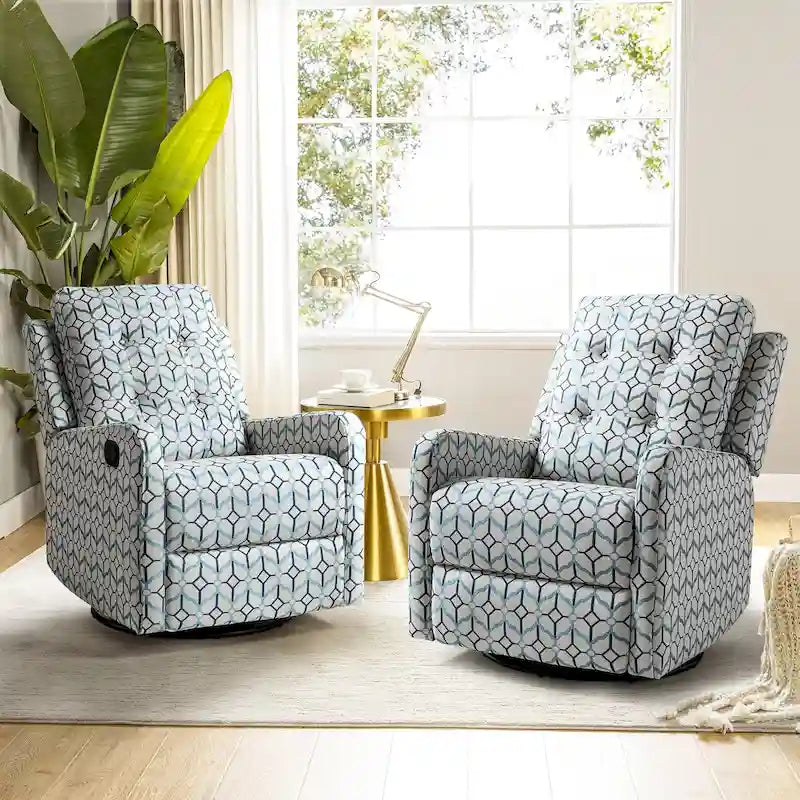 Fauteuil inclinable pivotant manuel Arlette Floral avec dossier capitonné – Ensemble de 2