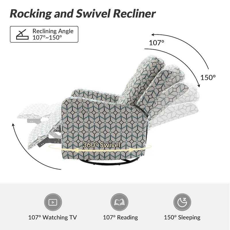 Fauteuil inclinable pivotant manuel Arlette Floral avec dossier capitonné – Ensemble de 2