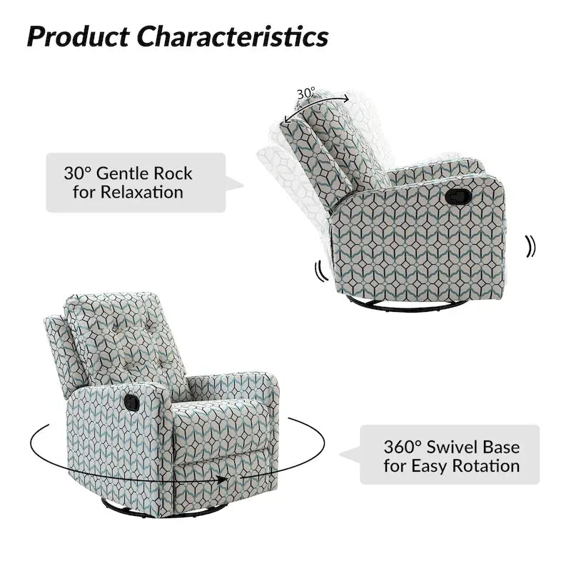 Fauteuil inclinable pivotant manuel Arlette Floral avec dossier capitonné – Ensemble de 2