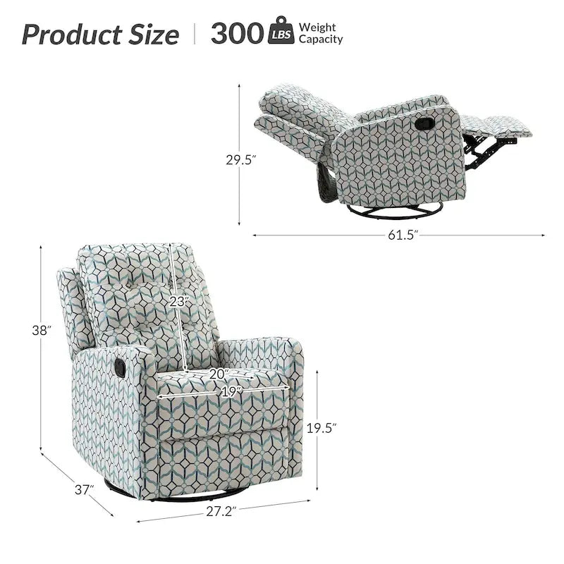 Fauteuil inclinable pivotant manuel Arlette Floral avec dossier capitonné – Ensemble de 2