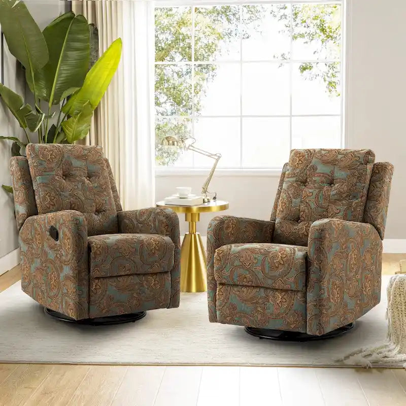 Fauteuil inclinable pivotant manuel Arlette Floral avec dossier capitonné – Ensemble de 2