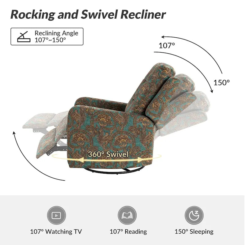 Fauteuil inclinable pivotant manuel Arlette Floral avec dossier capitonné – Ensemble de 2