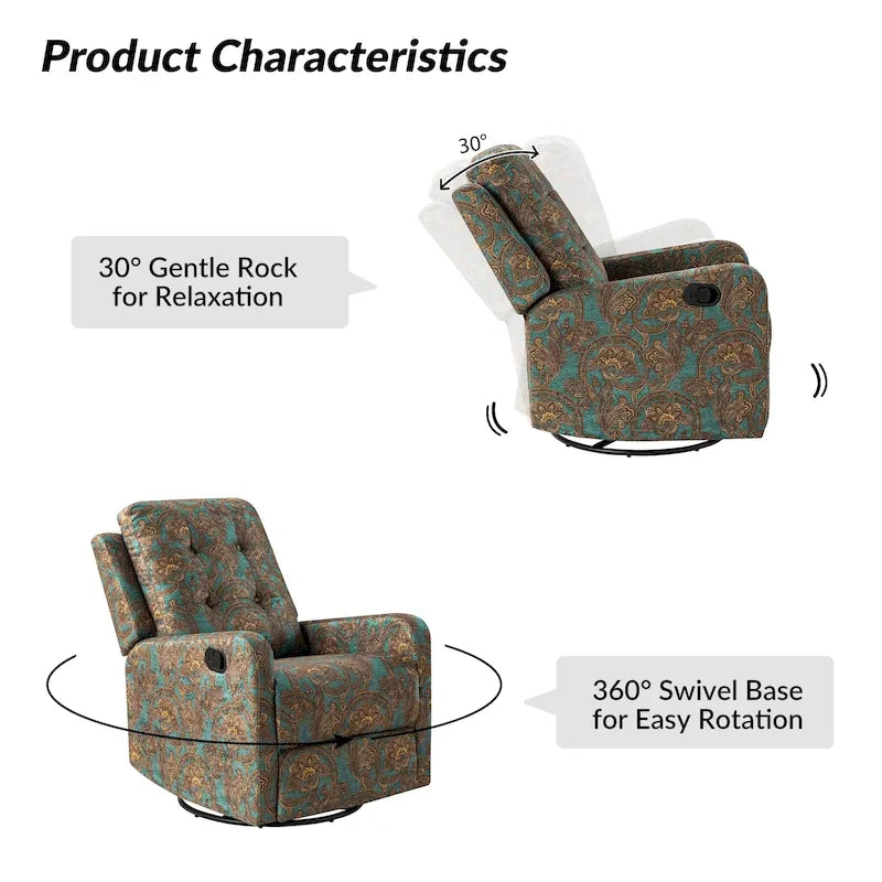 Fauteuil inclinable pivotant manuel Arlette Floral avec dossier capitonné – Ensemble de 2