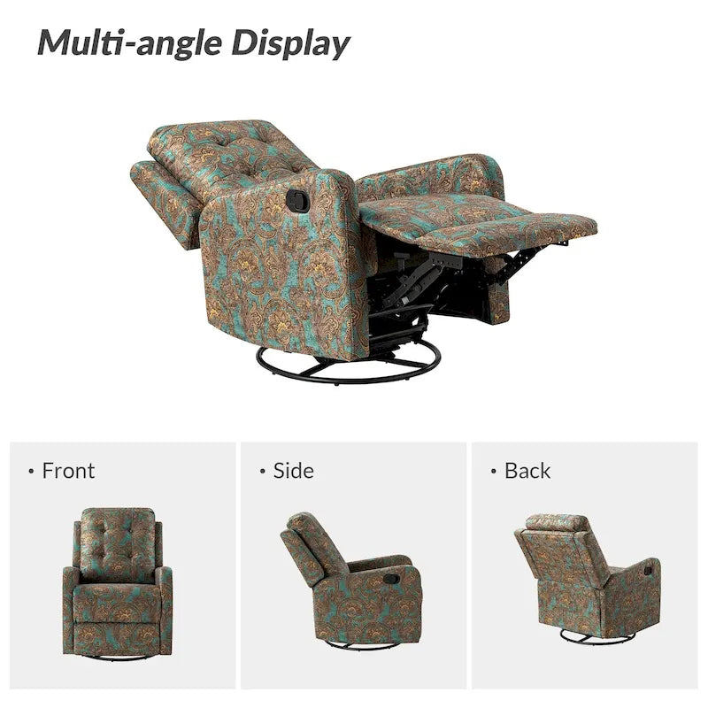 Fauteuil inclinable pivotant manuel Arlette Floral avec dossier capitonné – Ensemble de 2