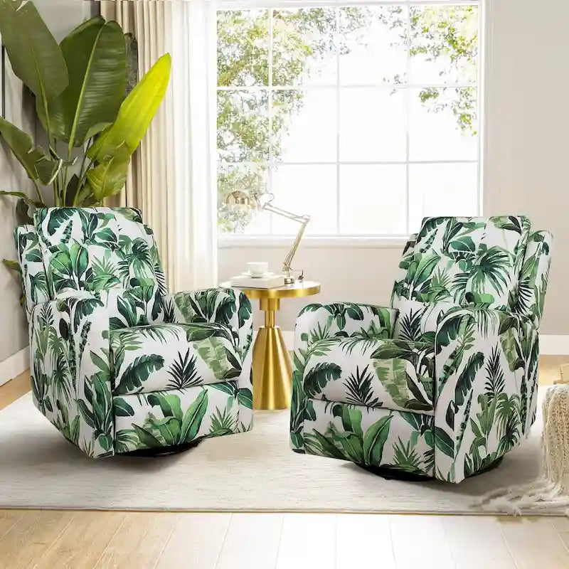 Fauteuil inclinable pivotant manuel Arlette Floral avec dossier capitonné – Ensemble de 2