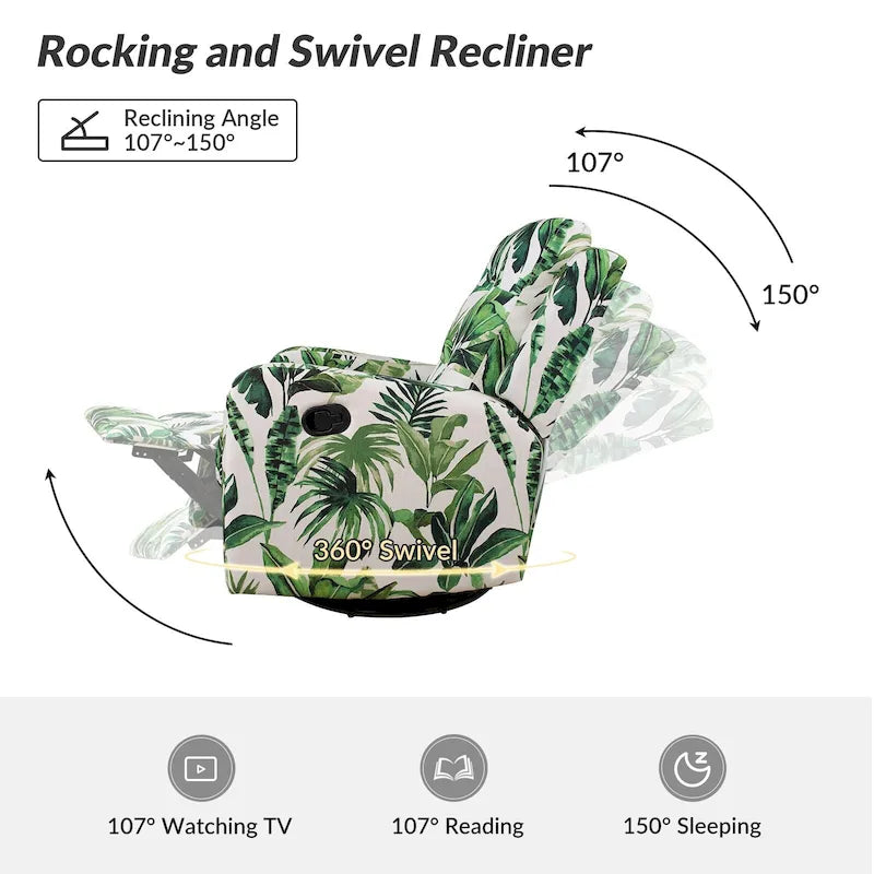 Fauteuil inclinable pivotant manuel Arlette Floral avec dossier capitonné – Ensemble de 2