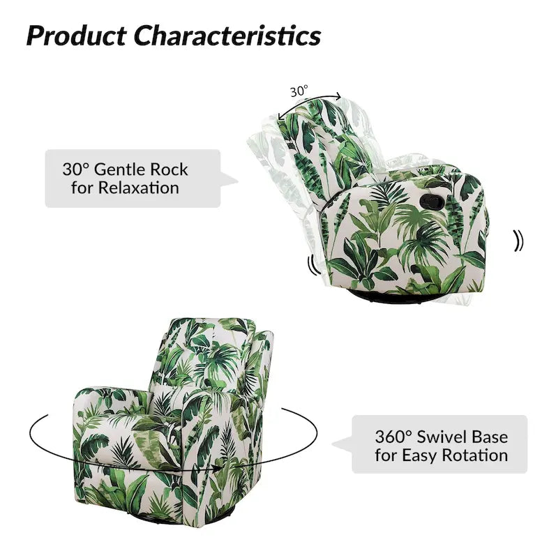 Fauteuil inclinable pivotant manuel Arlette Floral avec dossier capitonné – Ensemble de 2