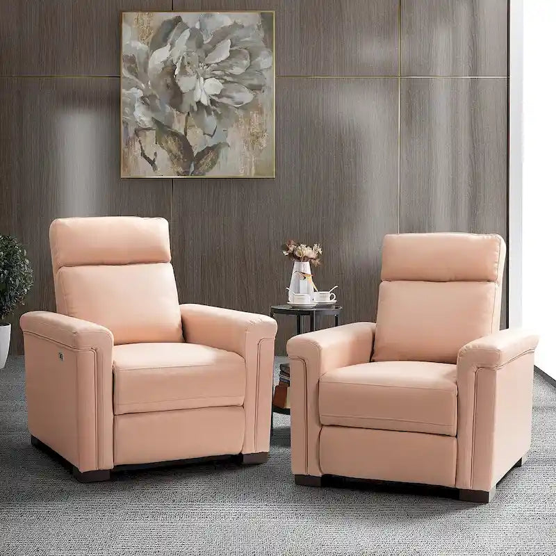 Fauteuil inclinable électrique Alicia de 34,65 po de large en cuir véritable au style classique contemporain avec port USB (ensemble de 2)