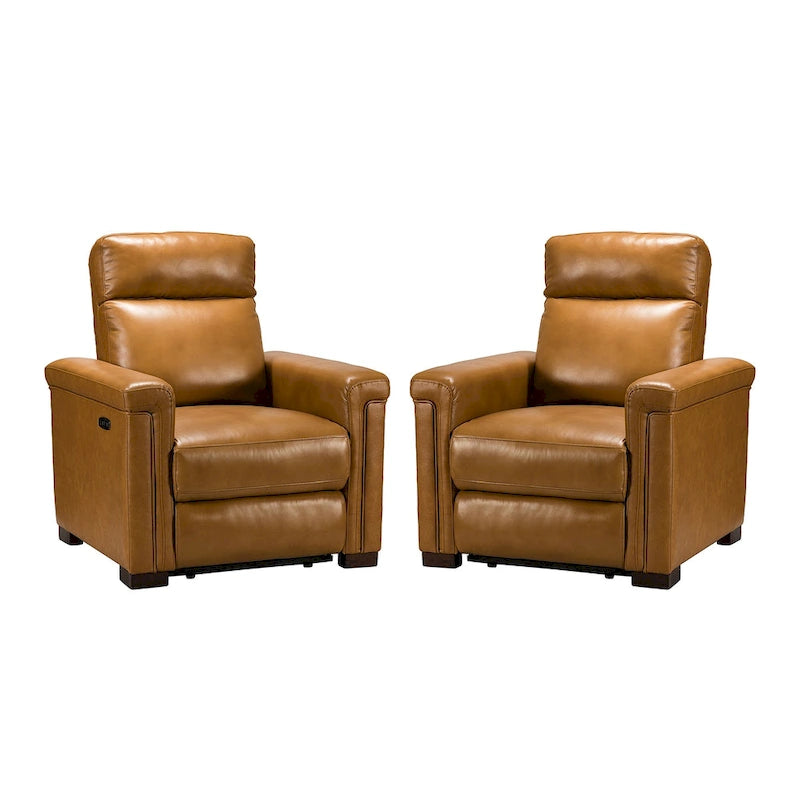 Fauteuil inclinable électrique Alicia de 34,65 po de large en cuir véritable au style classique contemporain avec port USB (ensemble de 2)