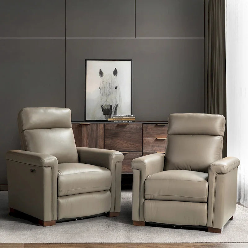 Fauteuil inclinable électrique Alicia de 34,65 po de large en cuir véritable au style classique contemporain avec port USB (ensemble de 2)