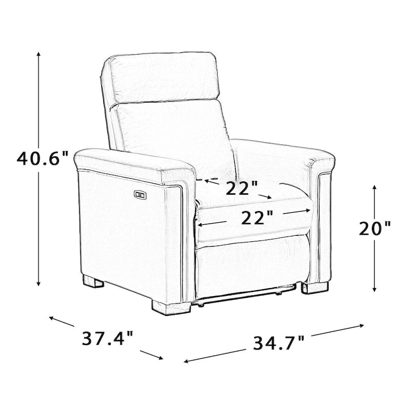 Fauteuil inclinable électrique Alicia de 34,65 po de large en cuir véritable au style classique contemporain avec port USB (ensemble de 2)