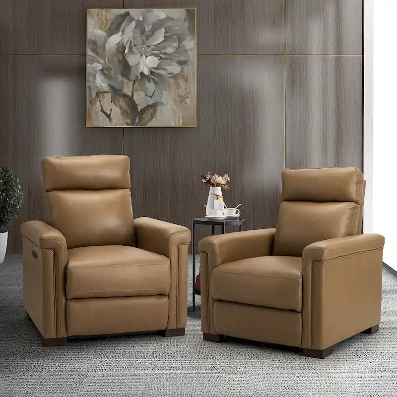 Fauteuil inclinable électrique Alicia de 34,65 po de large en cuir véritable au style classique contemporain avec port USB (ensemble de 2)