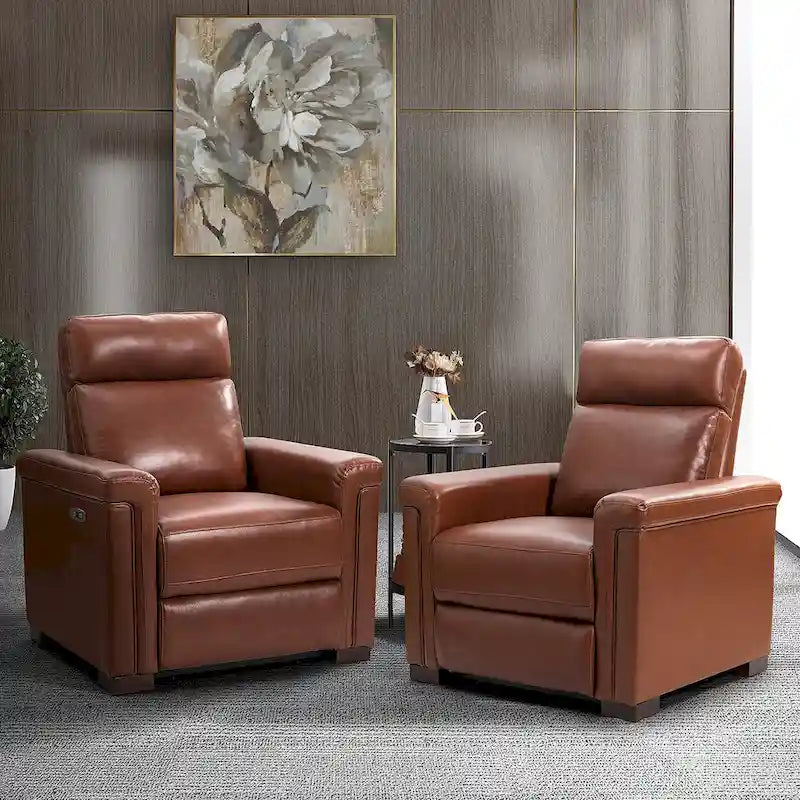 Fauteuil inclinable électrique Alicia de 34,65 po de large en cuir véritable au style classique contemporain avec port USB (ensemble de 2)