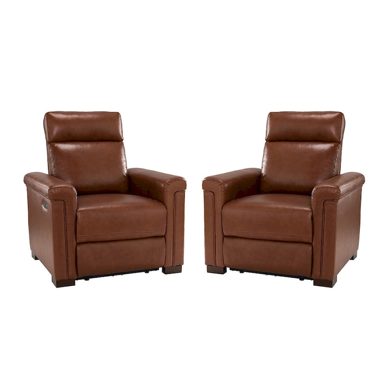 Fauteuil inclinable électrique Alicia de 34,65 po de large en cuir véritable au style classique contemporain avec port USB (ensemble de 2)