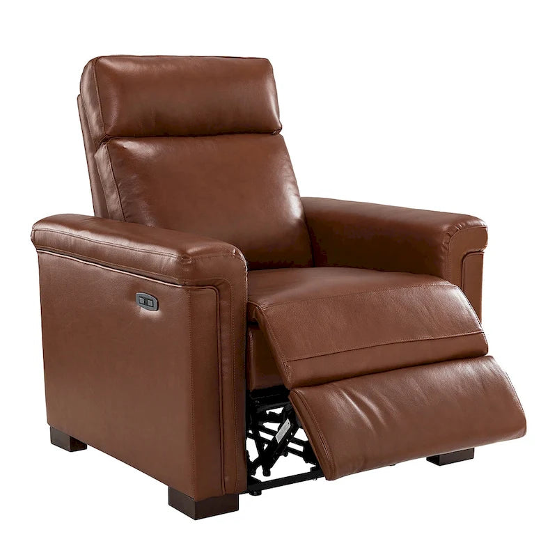 Fauteuil inclinable électrique Alicia de 34,65 po de large en cuir véritable au style classique contemporain avec port USB (ensemble de 2)