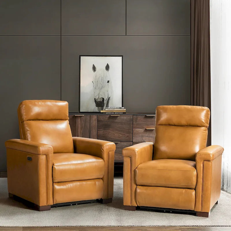 Fauteuil inclinable électrique Alicia de 34,65 po de large en cuir véritable au style classique contemporain avec port USB (ensemble de 2)