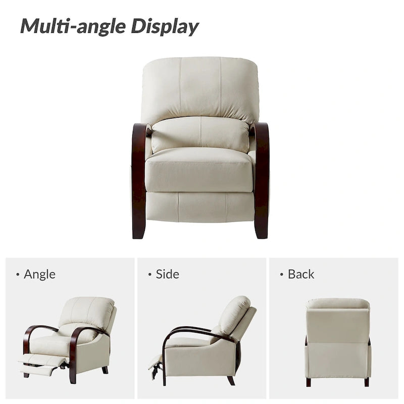Fauteuil inclinable manuel Alex Mid-century Modern Cigar en cuir véritable avec accoudoirs incurvés en bois, lot de 2