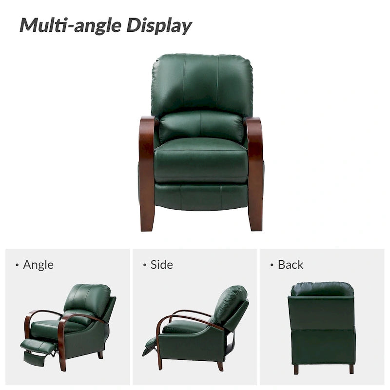 Fauteuil inclinable manuel Alex Mid-century Modern Cigar en cuir véritable avec accoudoirs incurvés en bois, lot de 2