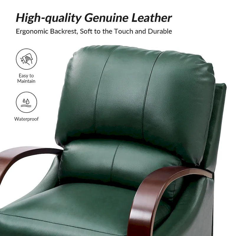 Fauteuil inclinable manuel Alex Mid-century Modern Cigar en cuir véritable avec accoudoirs incurvés en bois, lot de 2