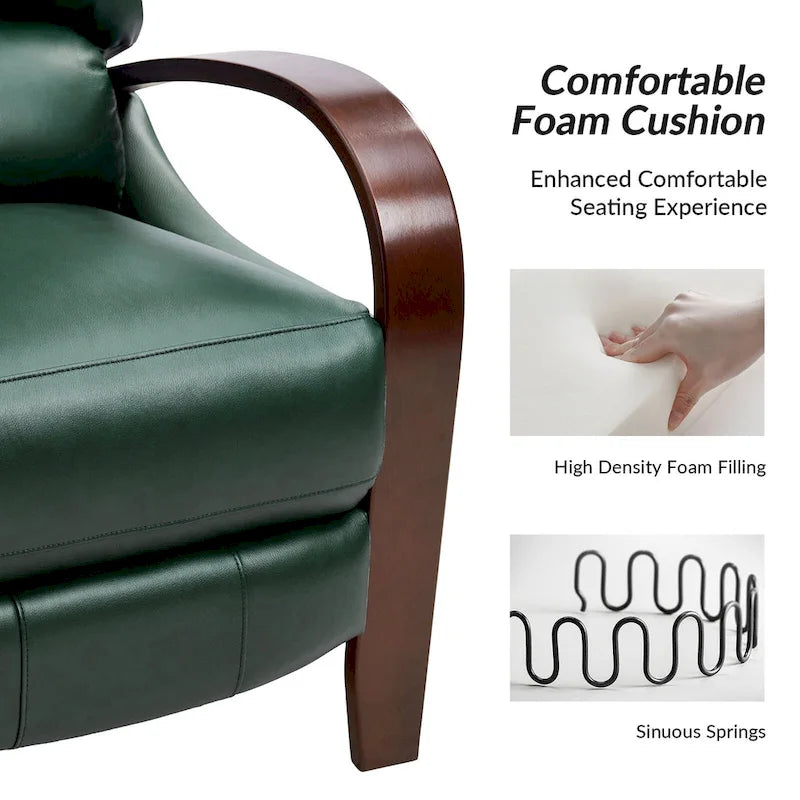 Fauteuil inclinable manuel Alex Mid-century Modern Cigar en cuir véritable avec accoudoirs incurvés en bois, lot de 2