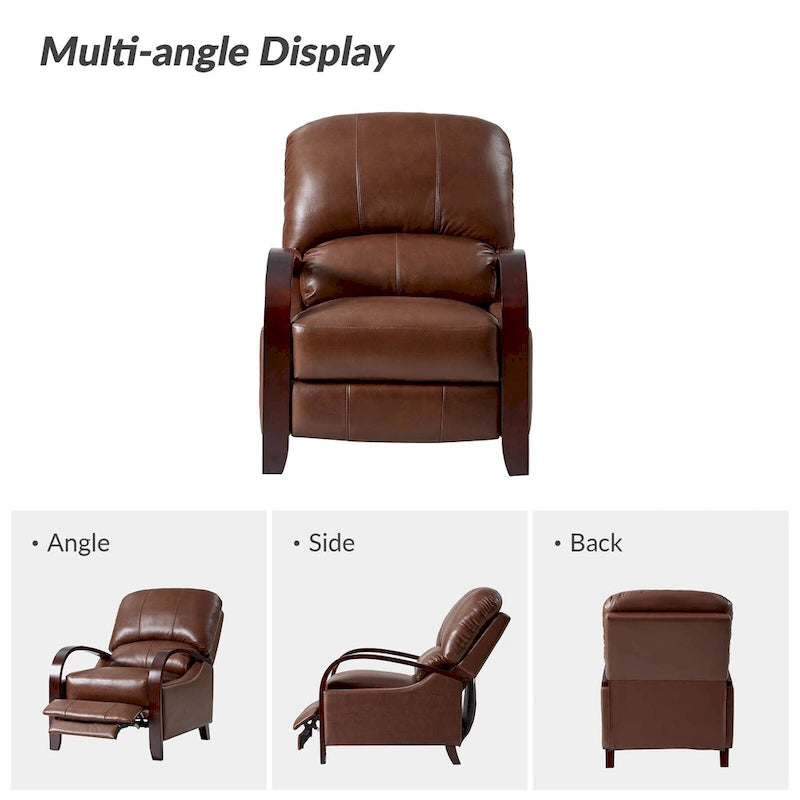 Fauteuil inclinable manuel Alex Mid-century Modern Cigar en cuir véritable avec accoudoirs incurvés en bois, lot de 2