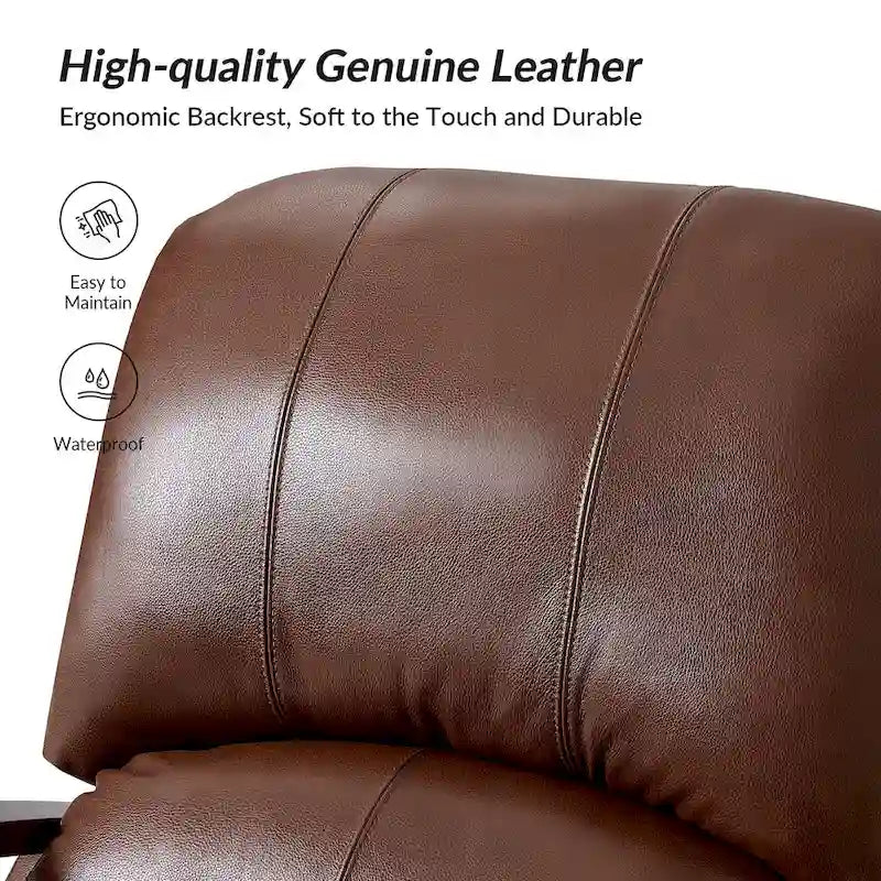 Fauteuil inclinable manuel Alex Mid-century Modern Cigar en cuir véritable avec accoudoirs incurvés en bois, lot de 2