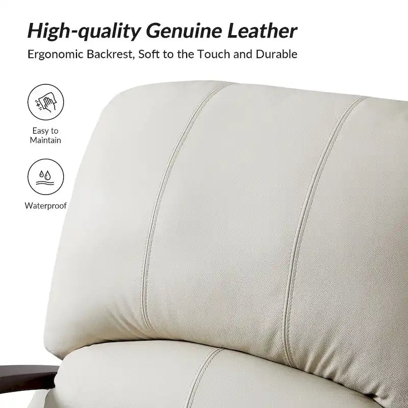 Fauteuil inclinable manuel Alex Mid-century Modern Cigar en cuir véritable avec accoudoirs incurvés en bois, lot de 2